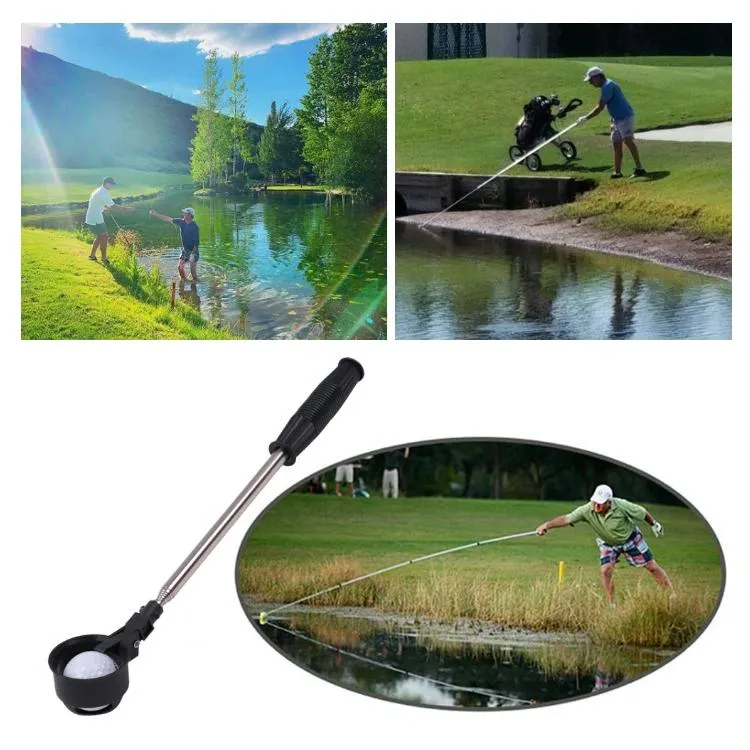 Foldable Golf Ball Picker With Stainless Steel Rod - 8 Sections - Black
