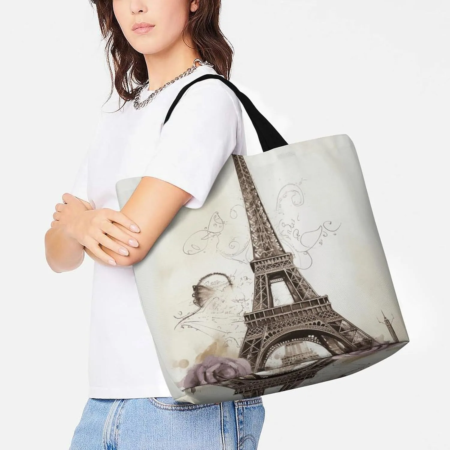 Foldable Grocery Bag Reusable Shopping Bag Pink Flower Tropical Plant Tote Bag Casual Handbags for Work Shopping