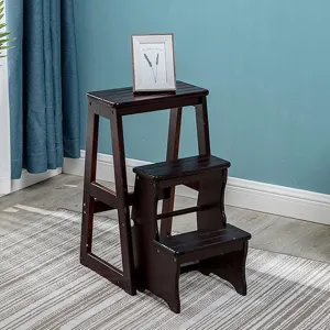 Foldable Ladders Step Stools,Wooden Home Library Climb Ladder Multifunction Kitchen Step Non-Slip Compact Flip Stepladder Widened Stool Shoe Bench/Flower Rack