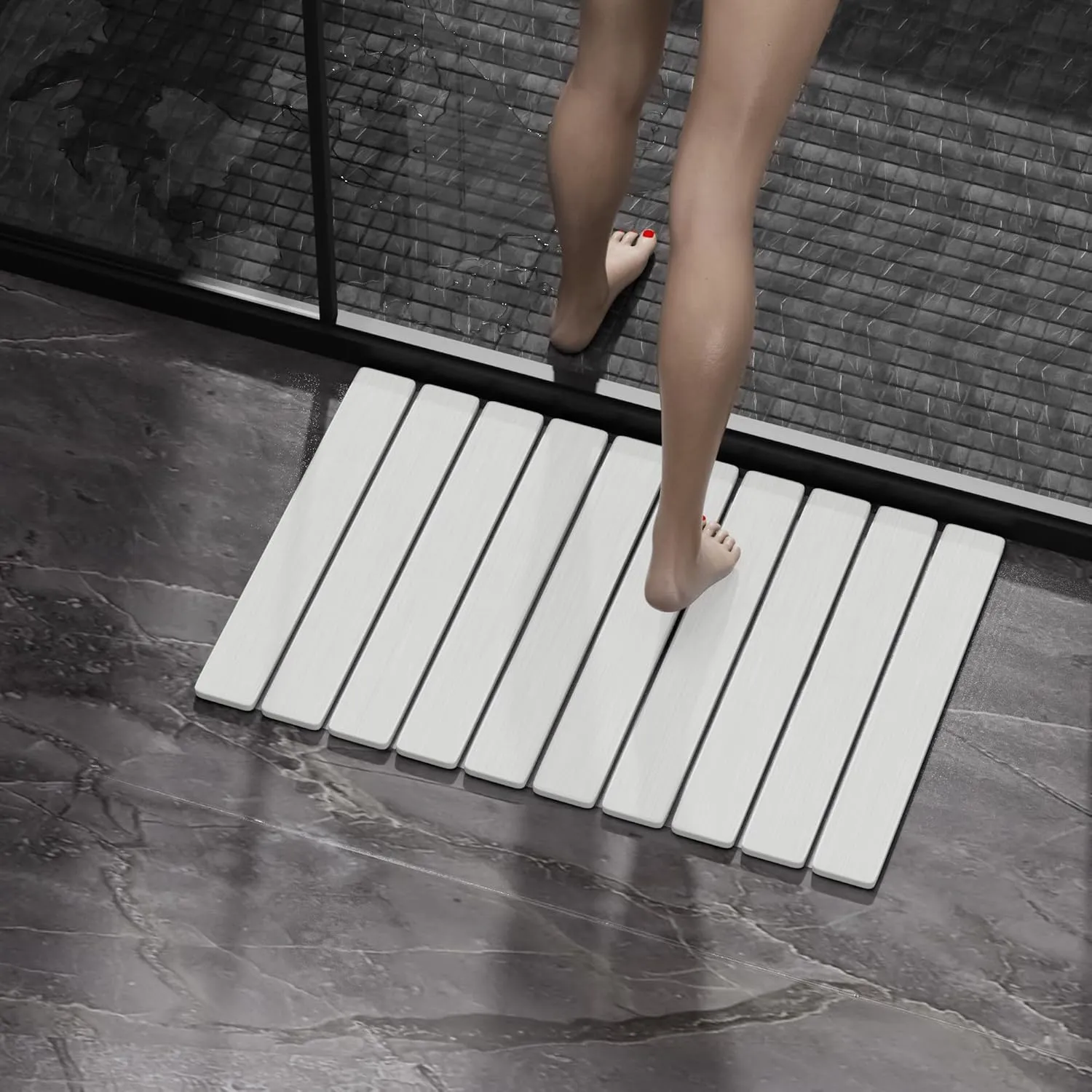 Foldable Stone Bath Mat 60x39cm | Quick-Dry Diatomaceous Earth Bath Rug with PVC Anti-Slip Base | Bathroom, Kitchen, Pet-Friendly Water Absorbent Mat