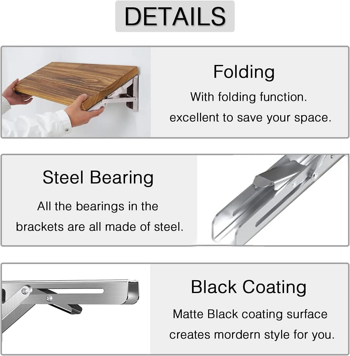Folding Shelf Brackets Stainless Steel 24 inch 2 Pcs Max Load: 350 lb - DIY Wall Mounted Shelf Bracket for Garage Workstation, Stuff Supports, Plant Stand, Heavy Duty Collapsible Shelf Bracket