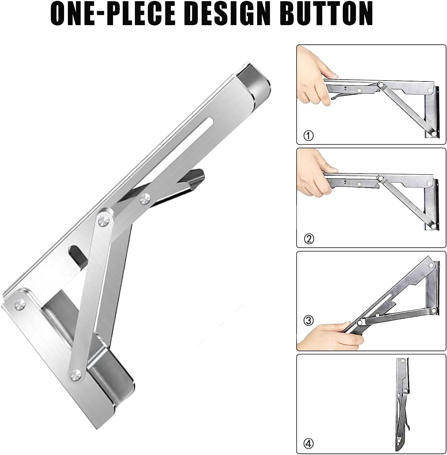 Folding Shelf Brackets Stainless Steel 24 inch 2 Pcs Max Load: 350 lb - DIY Wall Mounted Shelf Bracket for Garage Workstation, Stuff Supports, Plant Stand, Heavy Duty Collapsible Shelf Bracket