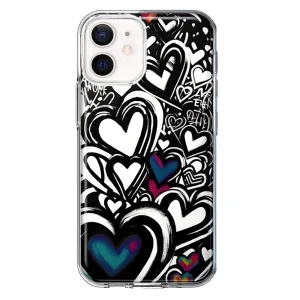 For Apple iPhone 11 Black White Hearts Love Graffiti Design Hybrid Protective Phone Case Cover