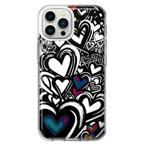 For Apple iPhone 11 Pro Black White Hearts Love Graffiti Design Hybrid Protective Phone Case Cover