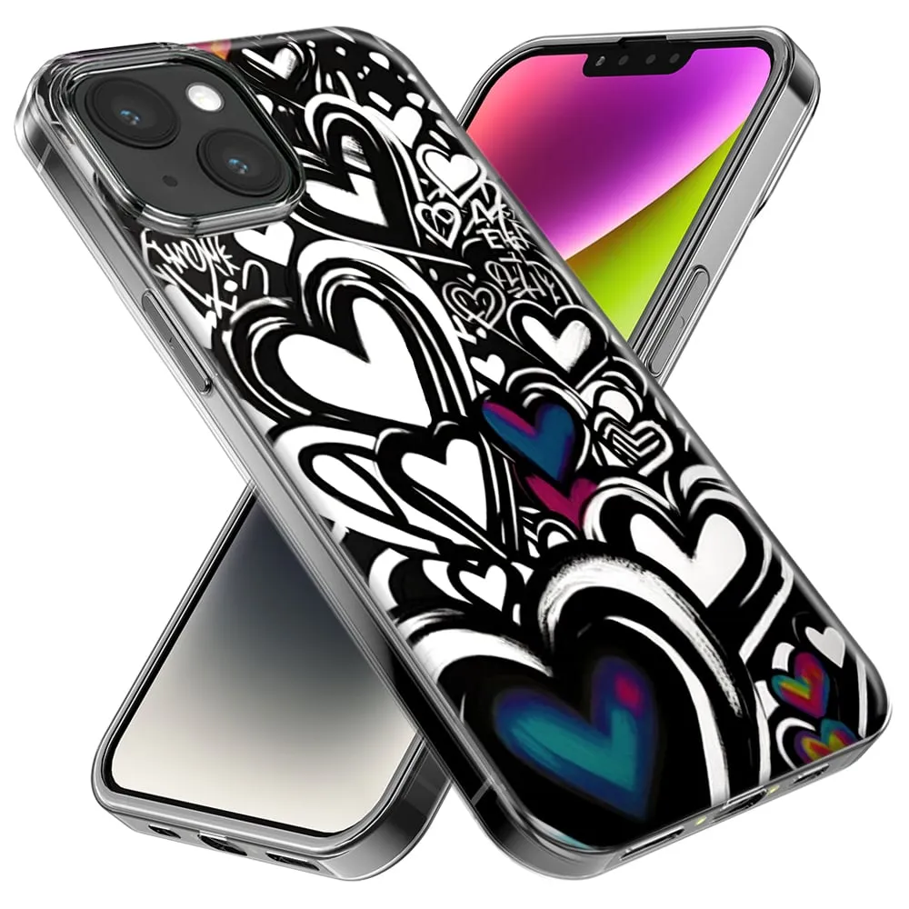For Apple iPhone 11 Pro Black White Hearts Love Graffiti Design Hybrid Protective Phone Case Cover