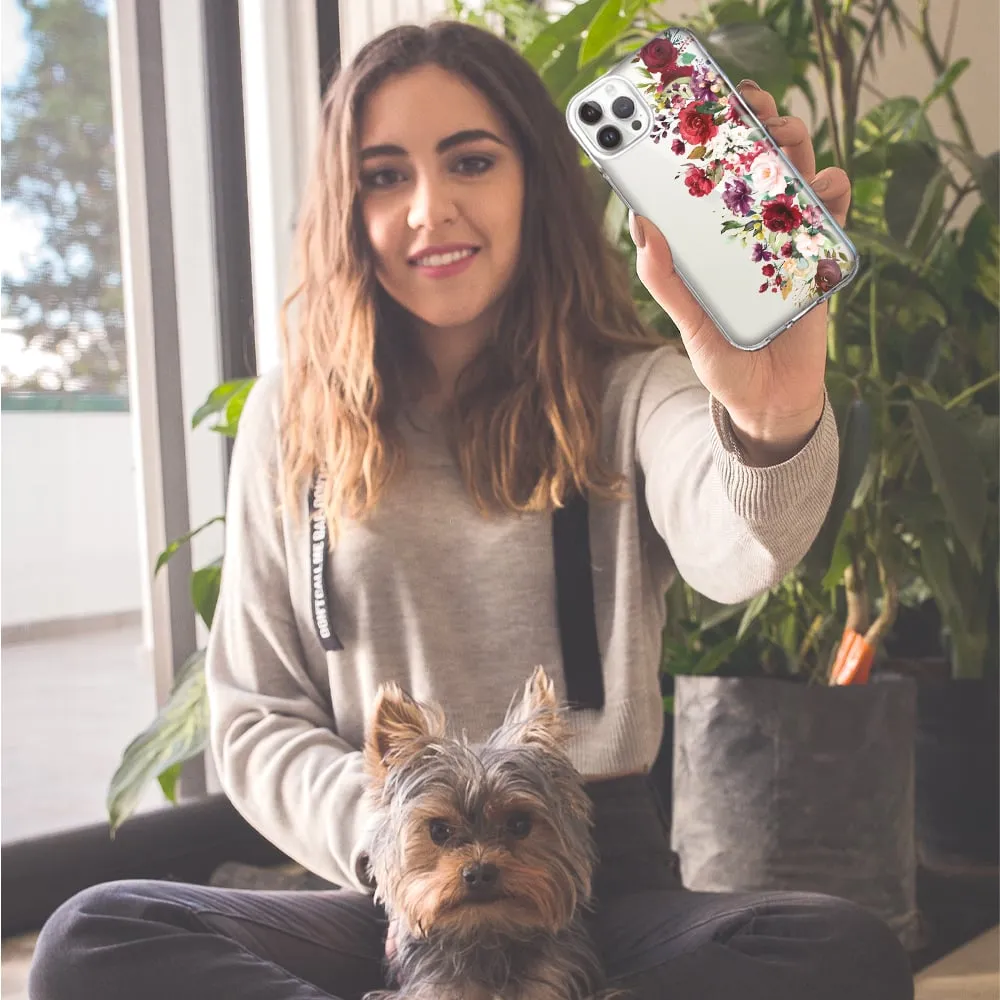 For Apple iPhone 11 Pro Max Red Summer Watercolor Floral Bouquets Ruby Flowers Design Hybrid Protective Phone Case Cover