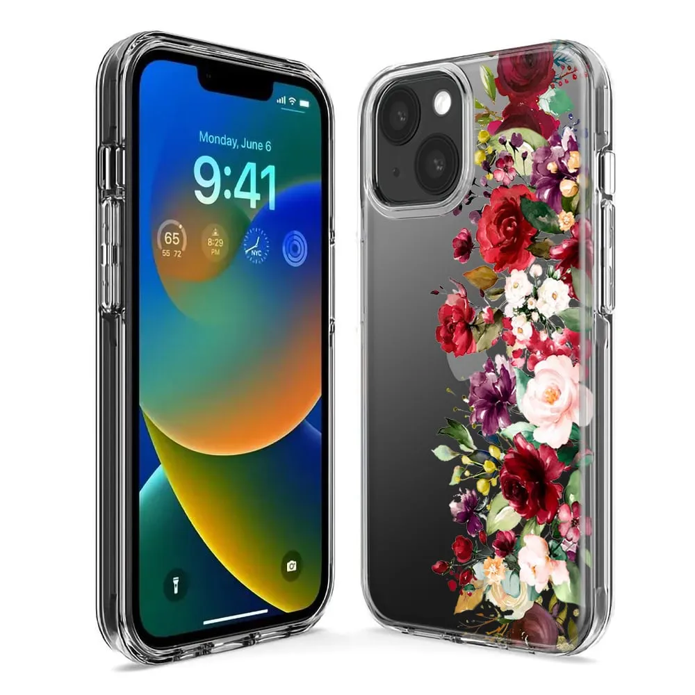 For Apple iPhone 11 Pro Max Red Summer Watercolor Floral Bouquets Ruby Flowers Design Hybrid Protective Phone Case Cover