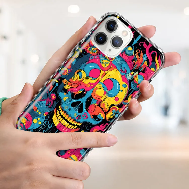 For Apple iPhone 11 Pro Psychedelic Trippy Death Skull Pop Art Design Hybrid Protective Phone Case Cover