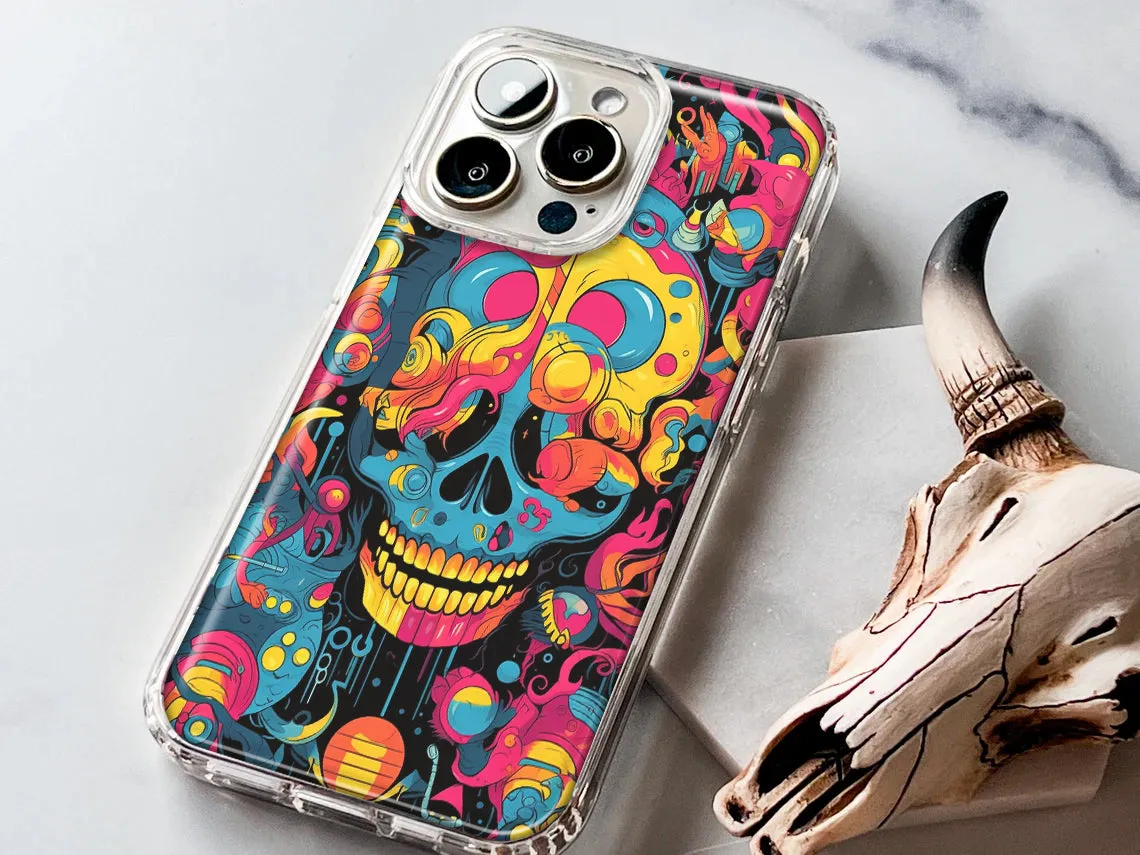 For Apple iPhone 11 Pro Psychedelic Trippy Death Skull Pop Art Design Hybrid Protective Phone Case Cover