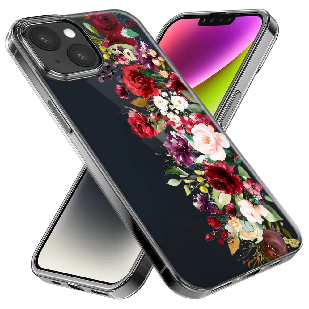 For Apple iPhone 11 Red Summer Watercolor Floral Bouquets Ruby Flowers Design Hybrid Protective Phone Case Cover