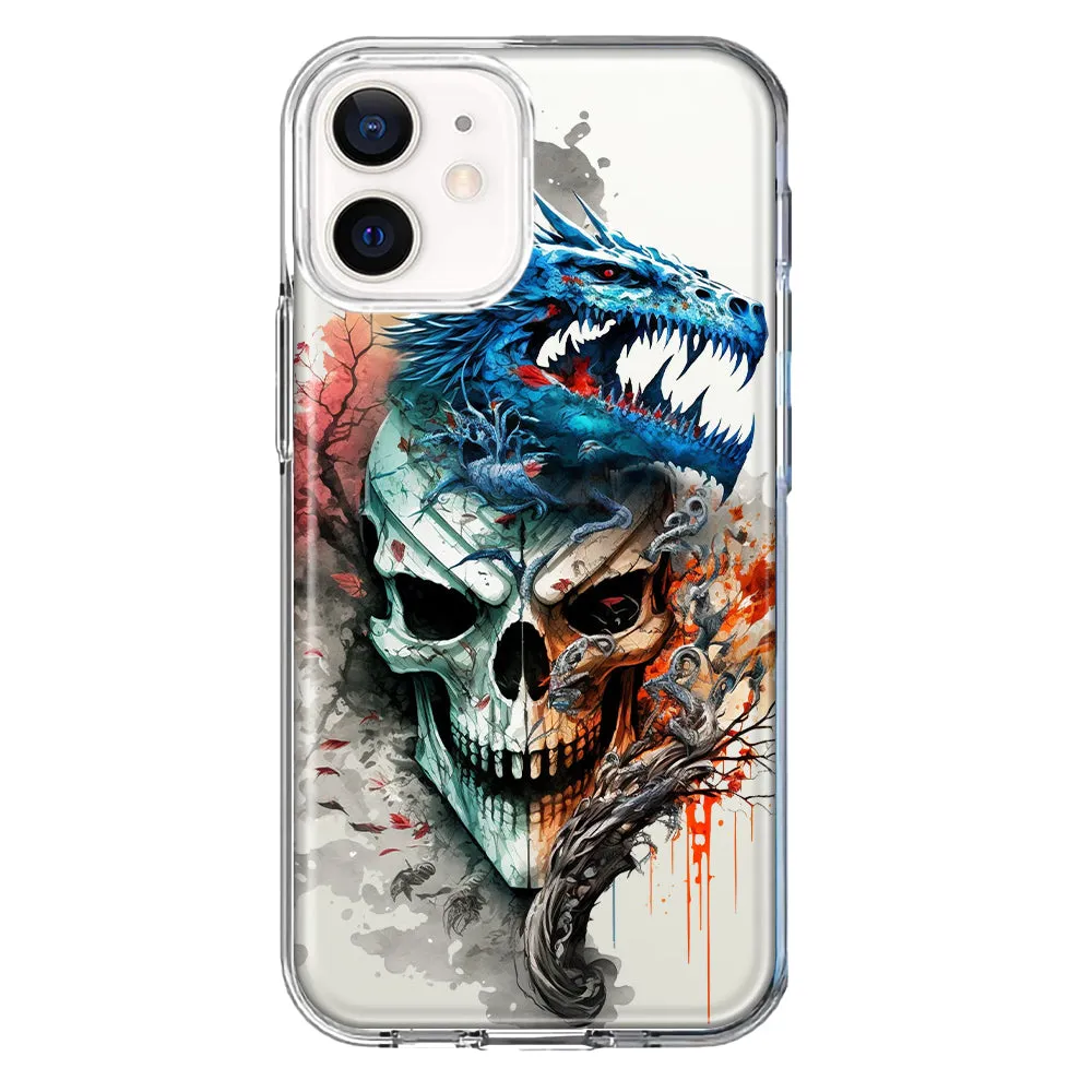 For Apple iPhone 12 Fantasy Blue Dragon Dream Skull Double Layer Phone Case Cover
