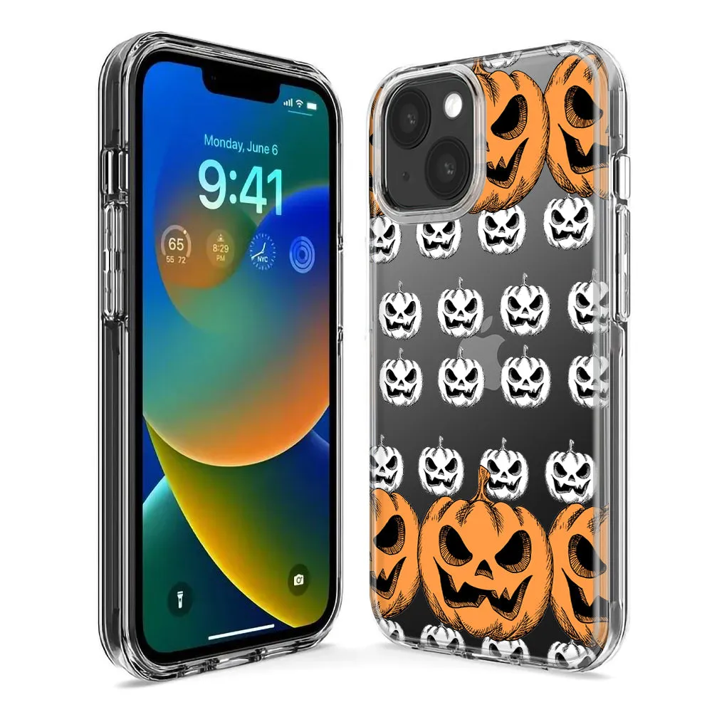 For Apple iPhone 12 Halloween Spooky Horror Scary Jack O Lantern Pumpkins Design Hybrid Protective Phone Case Cover