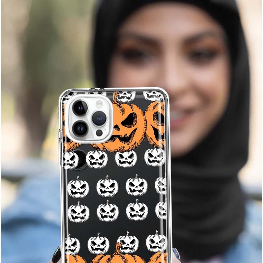 For Apple iPhone 12 Halloween Spooky Horror Scary Jack O Lantern Pumpkins Design Hybrid Protective Phone Case Cover