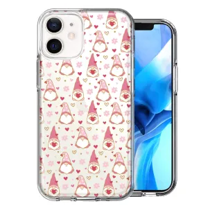 For Apple iPhone 12 Pink Blush Valentines Day Flower Hearts Gnome Characters Cute Double Layer Phone Case Cover