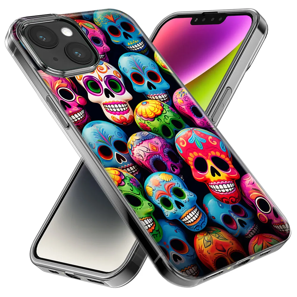 For Apple iPhone 12 Pro Max Halloween Spooky Colorful Day of the Dead Skulls Design Hybrid Protective Phone Case Cover