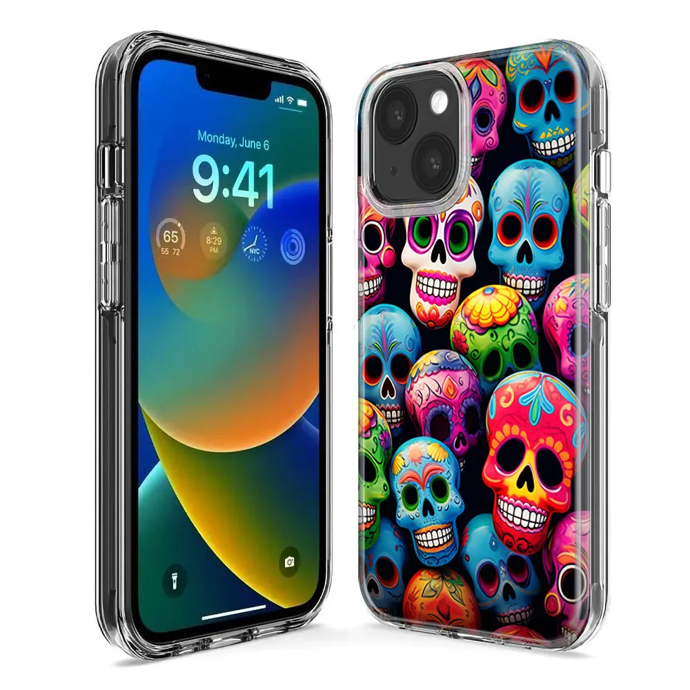 For Apple iPhone 12 Pro Max Halloween Spooky Colorful Day of the Dead Skulls Design Hybrid Protective Phone Case Cover