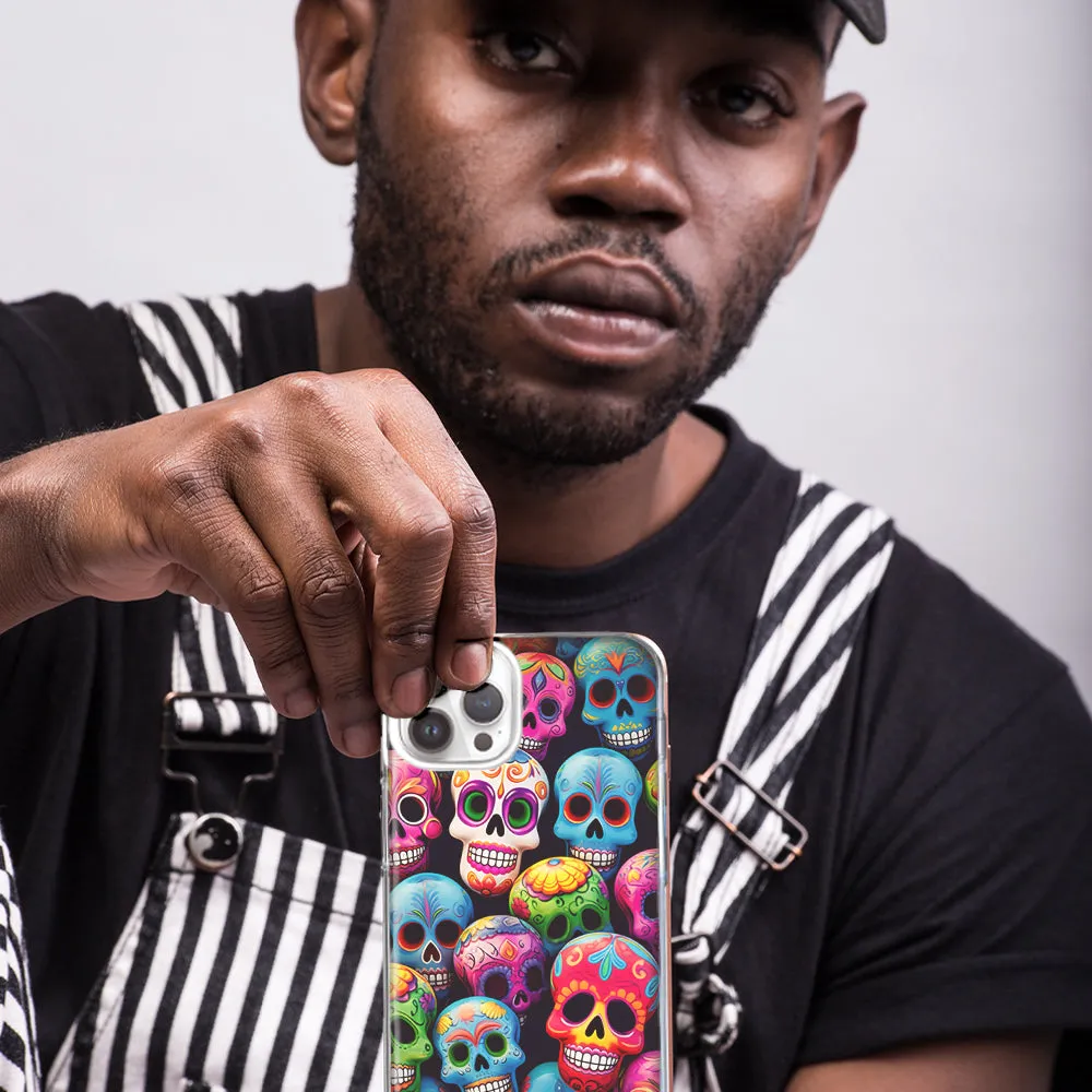 For Apple iPhone 12 Pro Max Halloween Spooky Colorful Day of the Dead Skulls Design Hybrid Protective Phone Case Cover