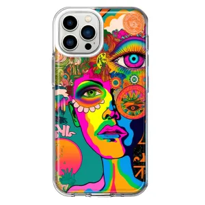 For Apple iPhone 12 Pro Max Neon Rainbow Psychedelic Hippie One Eye Pop Art Hybrid Protective Phone Case Cover