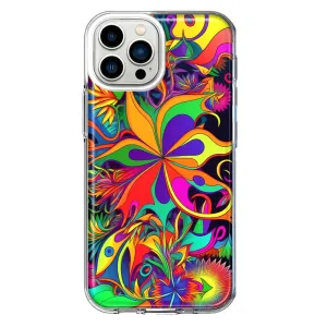 For Apple iPhone 12 Pro Max Neon Rainbow Psychedelic Hippie Wild Flowers Hybrid Protective Phone Case Cover