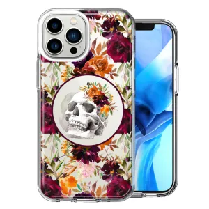 For Apple iPhone 12 Pro Romance Is Dead Valentines Day Halloween Skull Floral Autumn Flowers Double Layer Phone Case Cover
