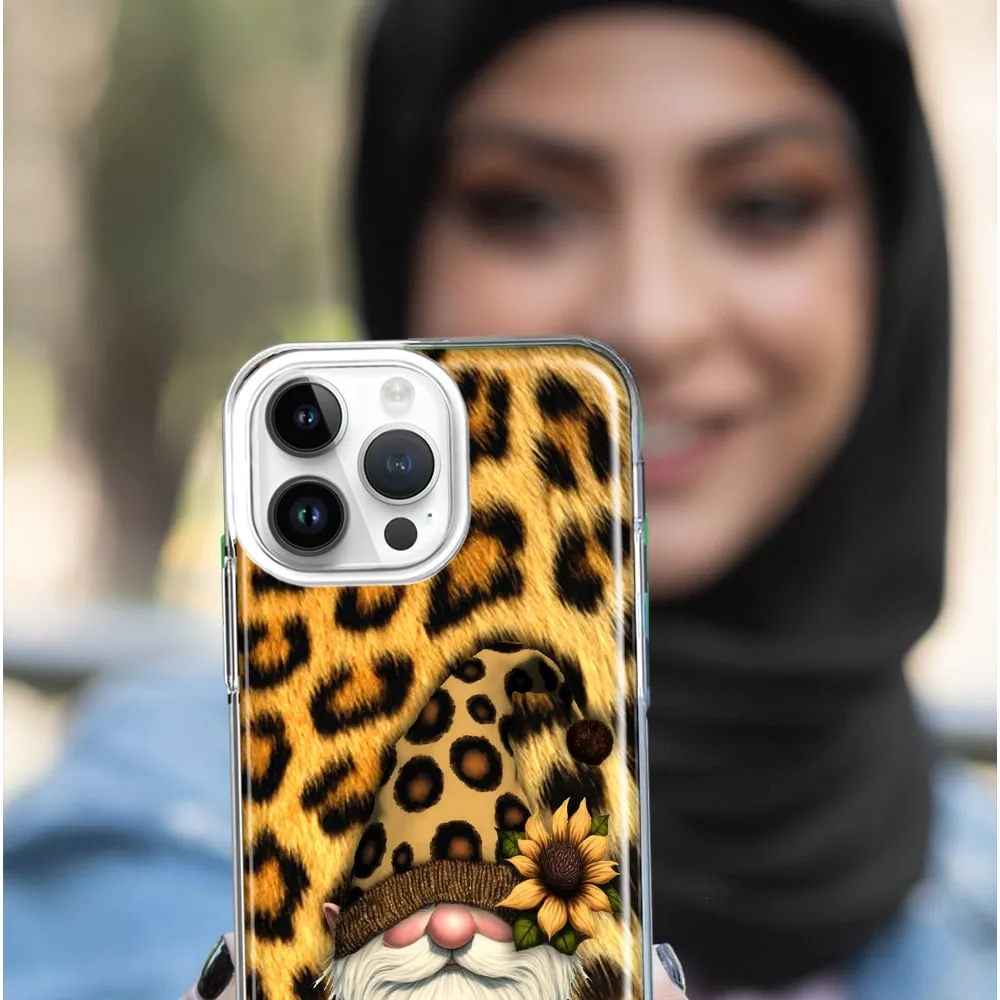 For Apple iPhone 13 Mini Gnome Sunflower Leopard Design Hybrid Protective Phone Case Cover