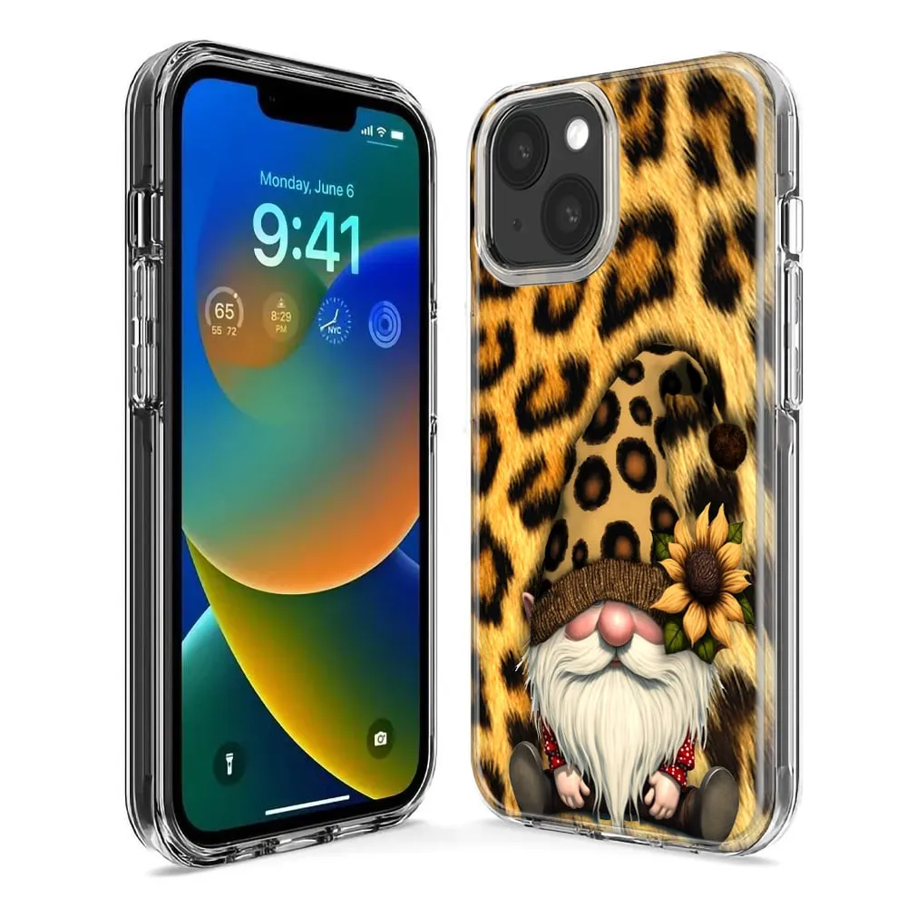For Apple iPhone 13 Mini Gnome Sunflower Leopard Design Hybrid Protective Phone Case Cover
