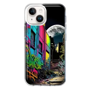 For Apple iPhone 13 Mini Urban City Full Moon Graffiti Painting Art Design Hybrid Protective Phone Case Cover