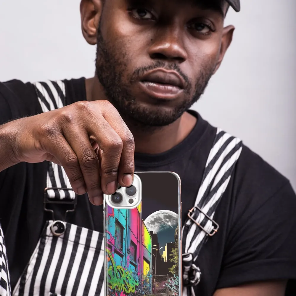 For Apple iPhone 13 Mini Urban City Full Moon Graffiti Painting Art Design Hybrid Protective Phone Case Cover