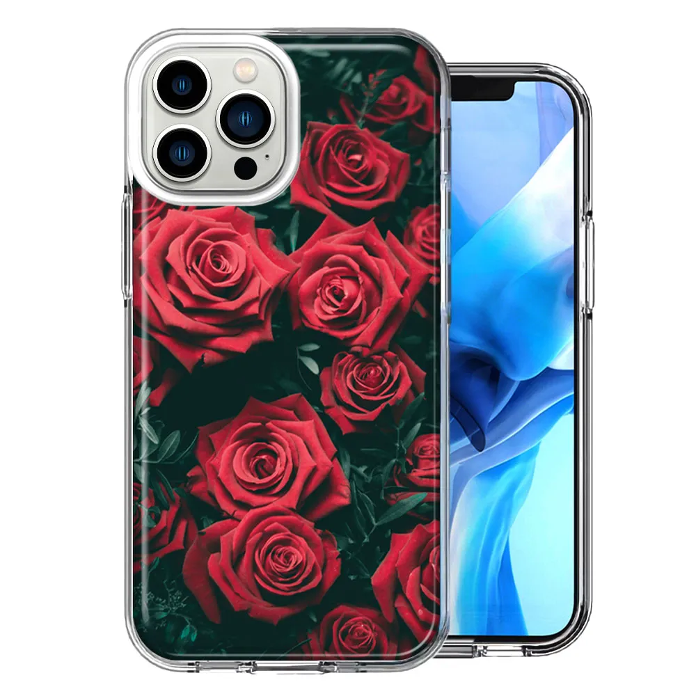 For Apple iPhone 13 Pro Max Red Roses Double Layer Phone Case Cover