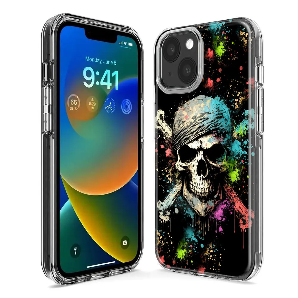 For Apple iPhone 14 Pro Max Fantasy Paint Splash Pirate Skull Design Hybrid Protective Phone Case Cover