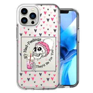 For Apple iPhone 14 Pro Max Pink Dead Valentine Skull Frap Hearts If I had Feelings They'd Be For You Love Double Layer Phone Case Cover