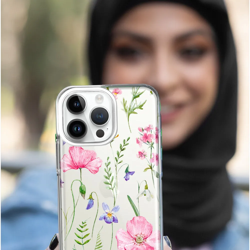 For Apple iPhone 14 Pro Max Spring Pastel Wild Flowers Summer Classy Elegant Beautiful Design Hybrid Protective Phone Case Cover