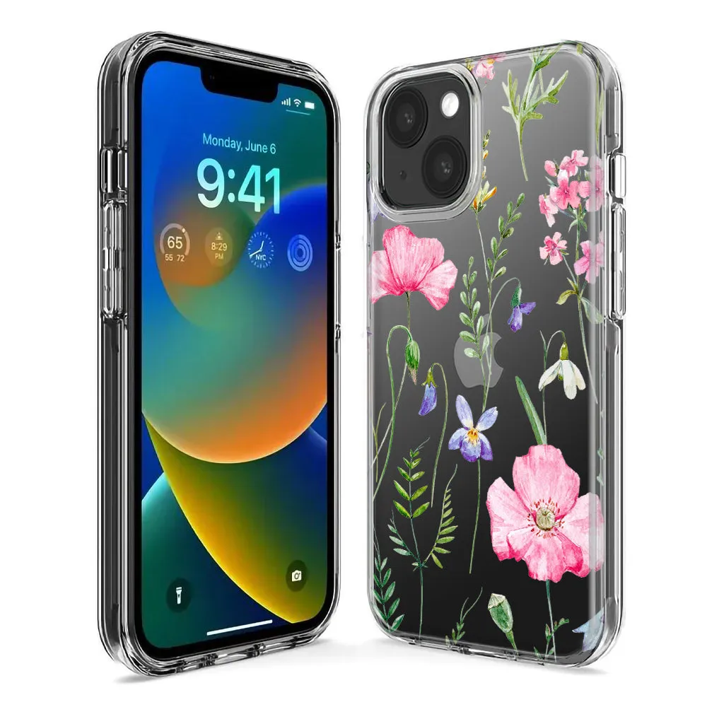 For Apple iPhone 14 Pro Max Spring Pastel Wild Flowers Summer Classy Elegant Beautiful Design Hybrid Protective Phone Case Cover