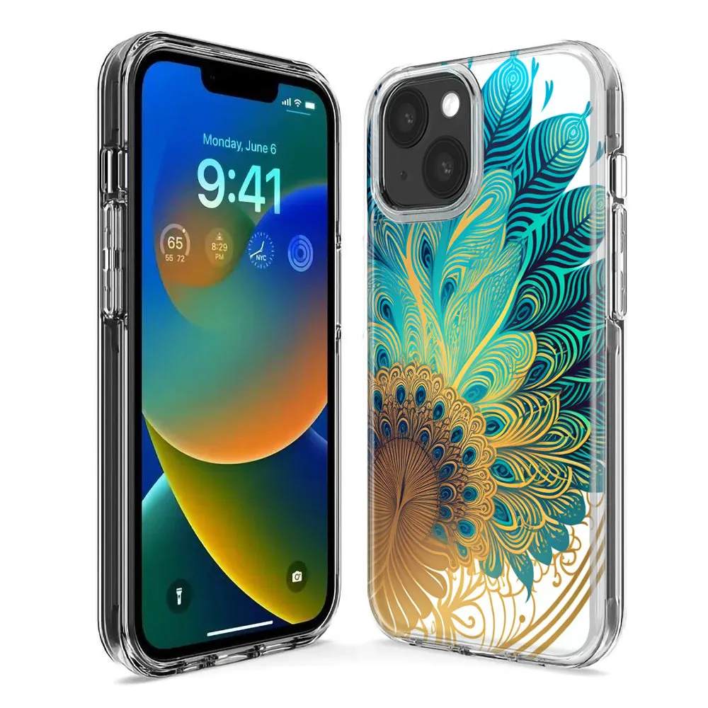 For Apple iPhone 15 Mandala Geometry Abstract Peacock Feather Pattern Case Cover