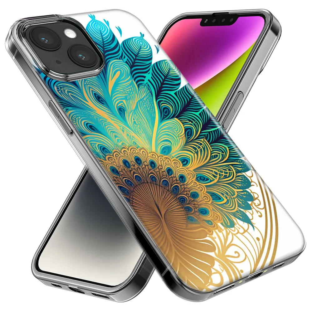 For Apple iPhone 15 Mandala Geometry Abstract Peacock Feather Pattern Case Cover