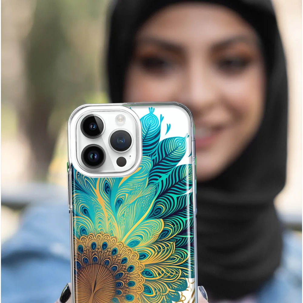 For Apple iPhone 15 Mandala Geometry Abstract Peacock Feather Pattern Case Cover