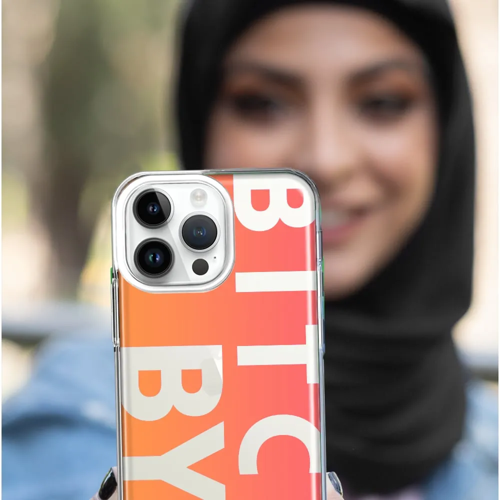For Apple iPhone 15 Peach Orange Clear Funny Text Quote Bitch Bye Case Cover