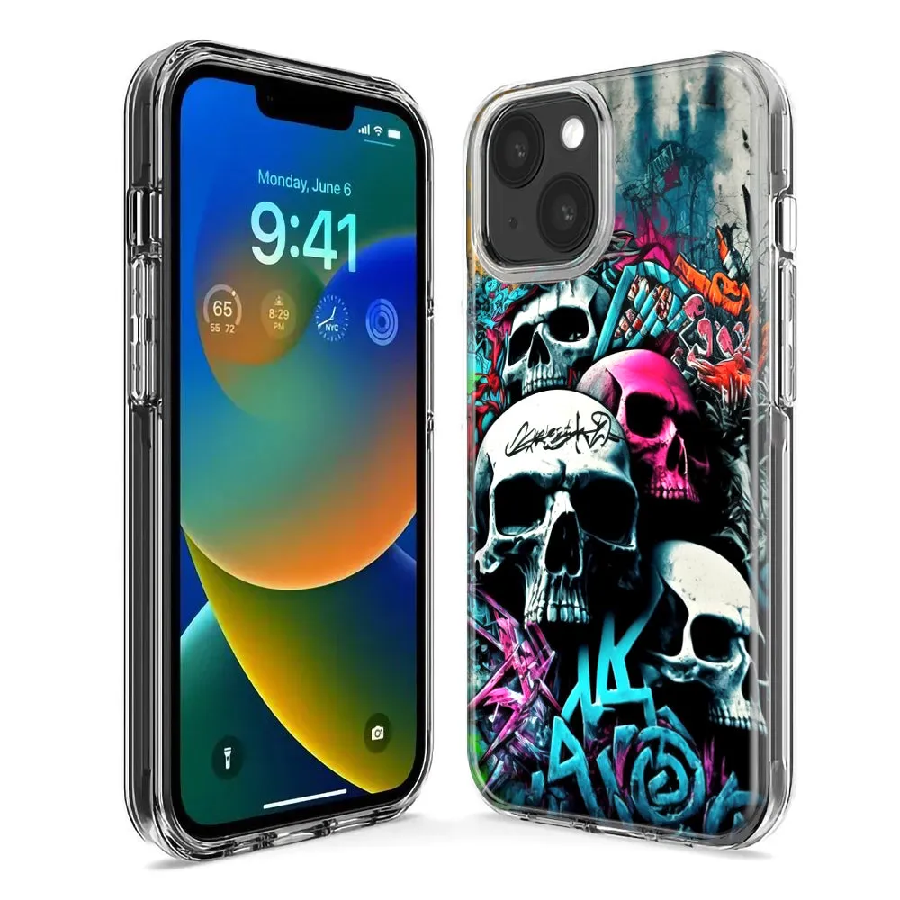 For Apple iPhone 15 Pro Max Skulls Graffiti Painting Art Design Hybrid Protective Phone Case Cover