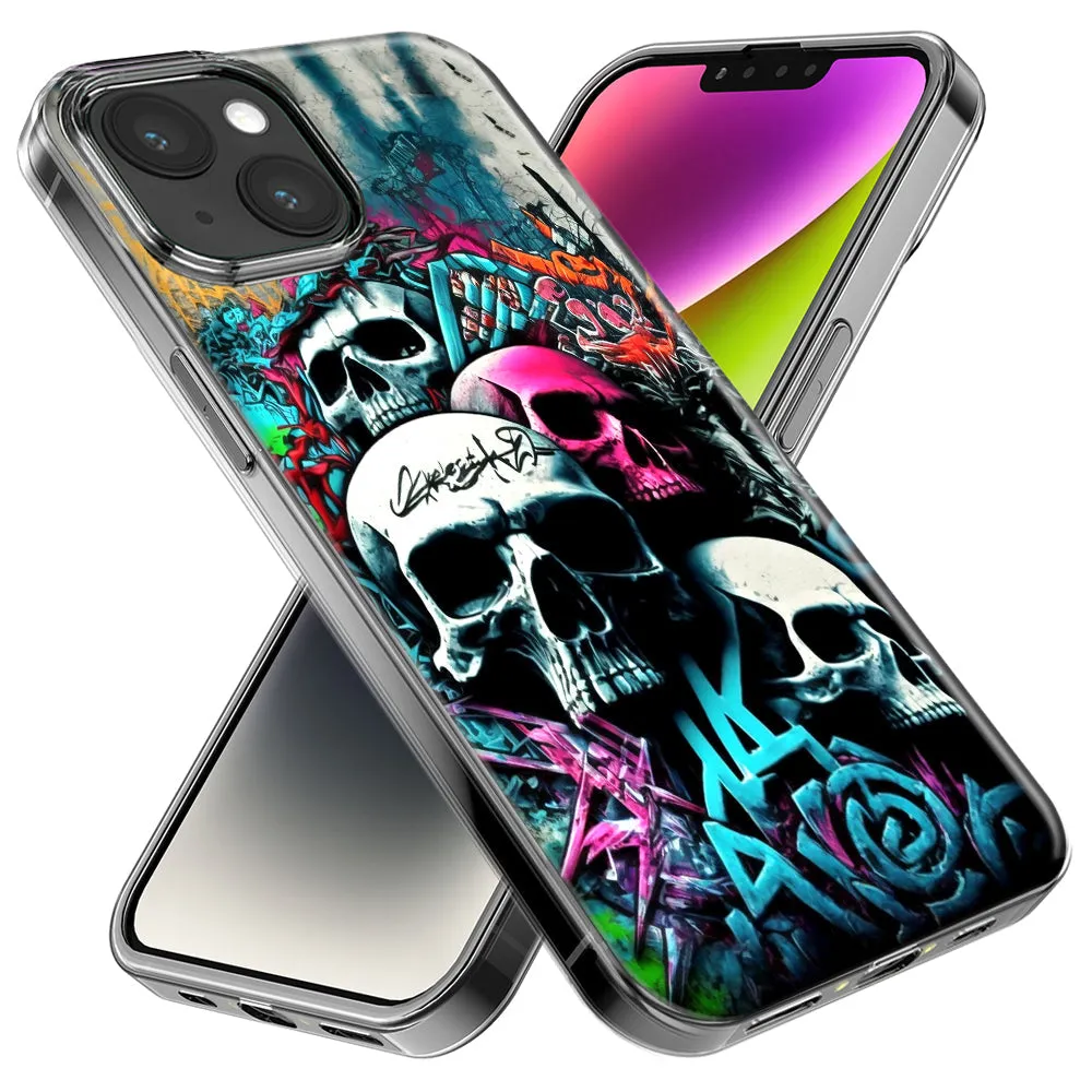 For Apple iPhone 15 Pro Max Skulls Graffiti Painting Art Design Hybrid Protective Phone Case Cover
