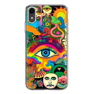 For Apple iPhone XR Neon Rainbow Psychedelic Trippy Hippie Multiple Eyes Design Hybrid Protective Phone Case Cover