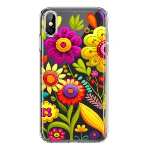 For Apple iPhone XS Max Colorful Yellow Pink Folk Style Floral Vibrant Spring Flowers Design Hybrid Protective Phone Case Cover
