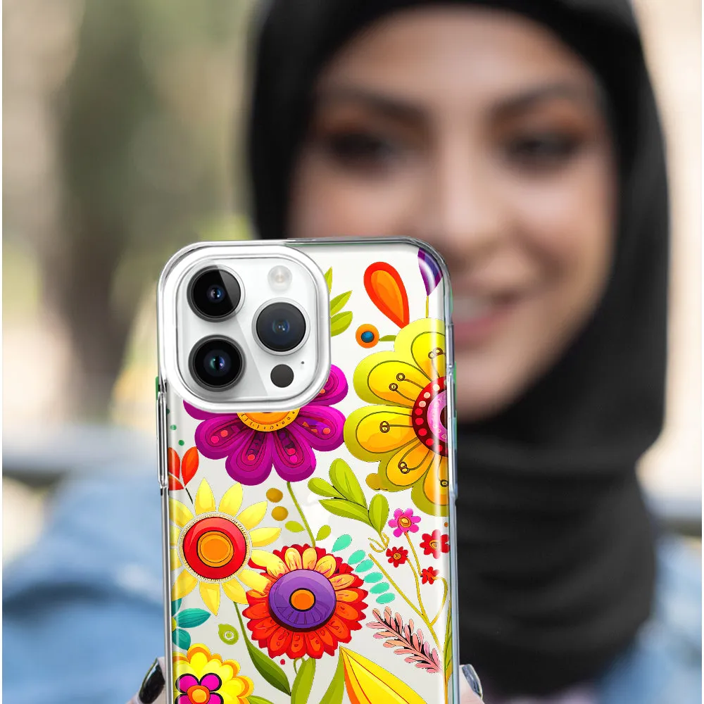 For Apple iPhone XS Max Colorful Yellow Pink Folk Style Floral Vibrant Spring Flowers Design Hybrid Protective Phone Case Cover