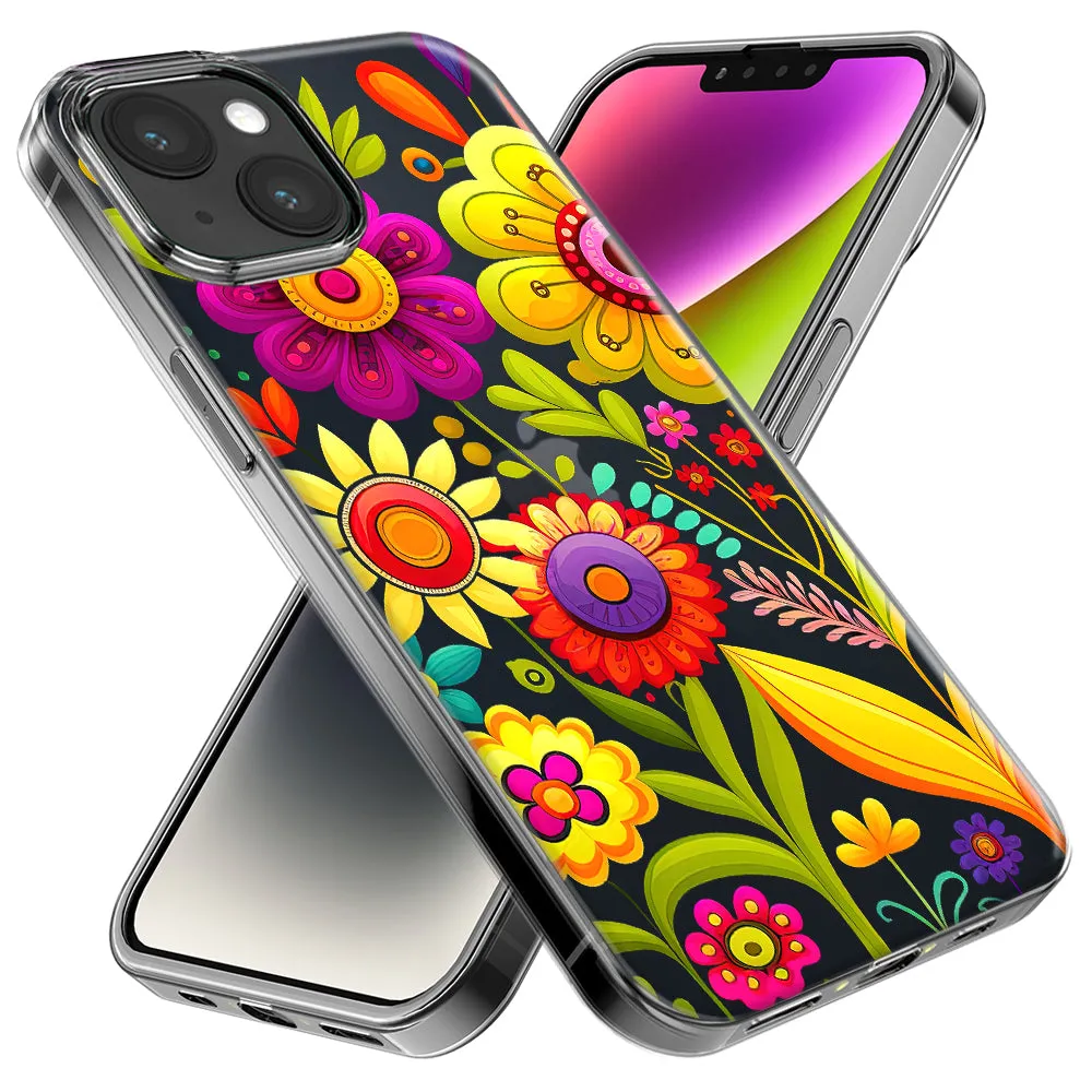 For Apple iPhone XS Max Colorful Yellow Pink Folk Style Floral Vibrant Spring Flowers Design Hybrid Protective Phone Case Cover