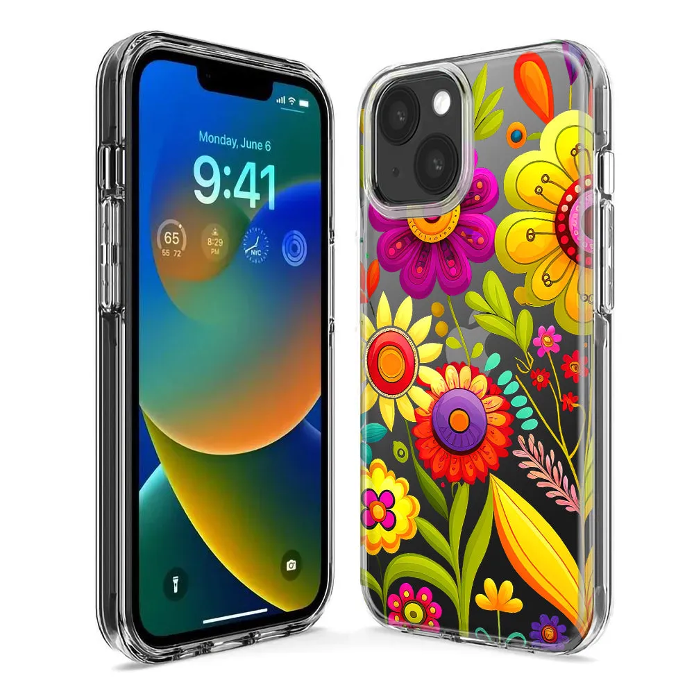 For Apple iPhone XS Max Colorful Yellow Pink Folk Style Floral Vibrant Spring Flowers Design Hybrid Protective Phone Case Cover