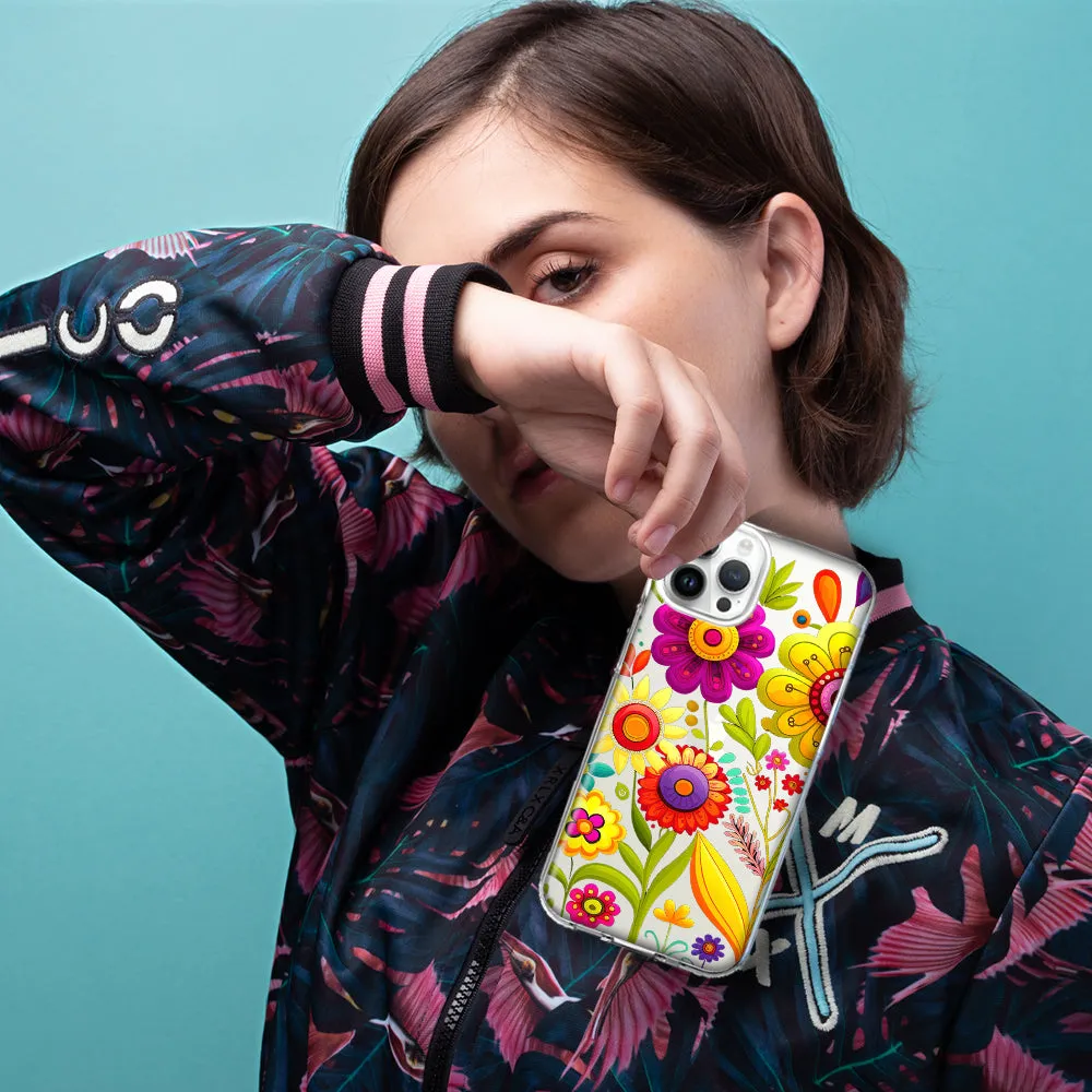 For Apple iPhone XS Max Colorful Yellow Pink Folk Style Floral Vibrant Spring Flowers Design Hybrid Protective Phone Case Cover