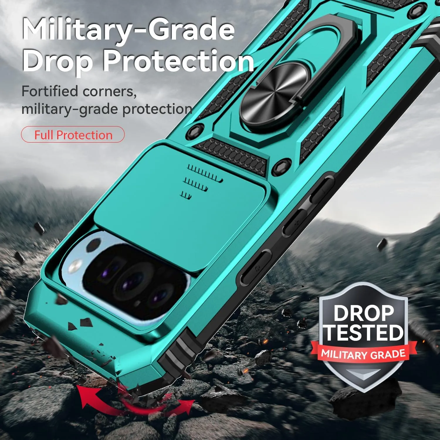 for Google Pixel 9 / Pixel 9 Pro Case with Slide Camera Cover HD Screen Protector [Military Grade Drop Tested] Magnetic Ring Holder Kickstand Protective Phone Case for Google Pixel 9/9 Pro, Mint