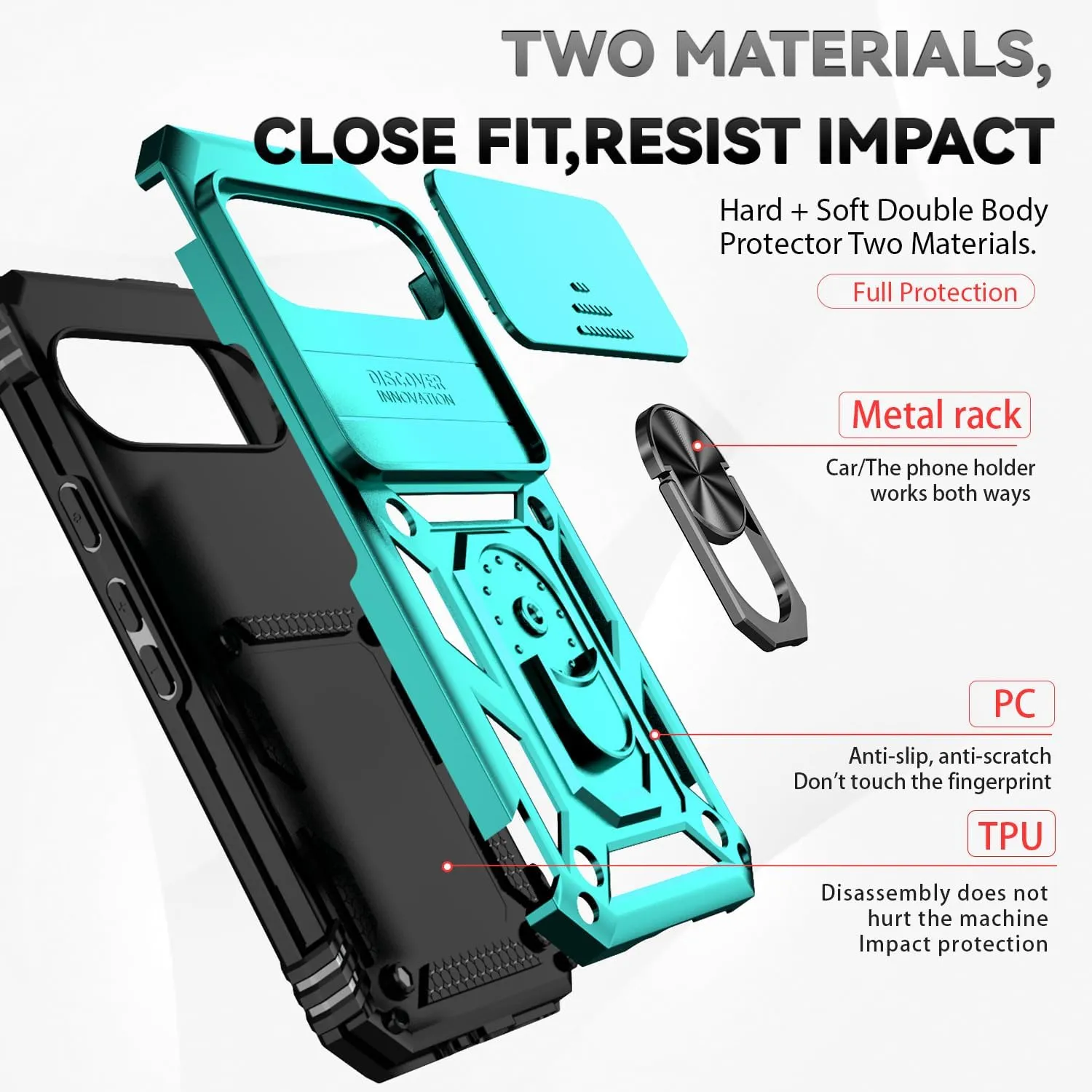 for Google Pixel 9 / Pixel 9 Pro Case with Slide Camera Cover HD Screen Protector [Military Grade Drop Tested] Magnetic Ring Holder Kickstand Protective Phone Case for Google Pixel 9/9 Pro, Mint
