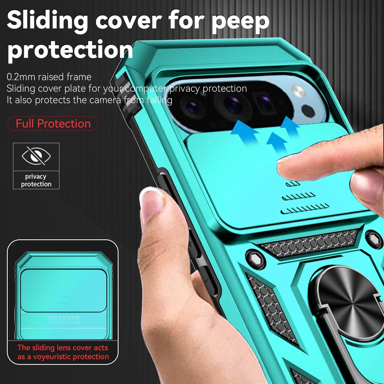 for Google Pixel 9 / Pixel 9 Pro Case with Slide Camera Cover HD Screen Protector [Military Grade Drop Tested] Magnetic Ring Holder Kickstand Protective Phone Case for Google Pixel 9/9 Pro, Mint