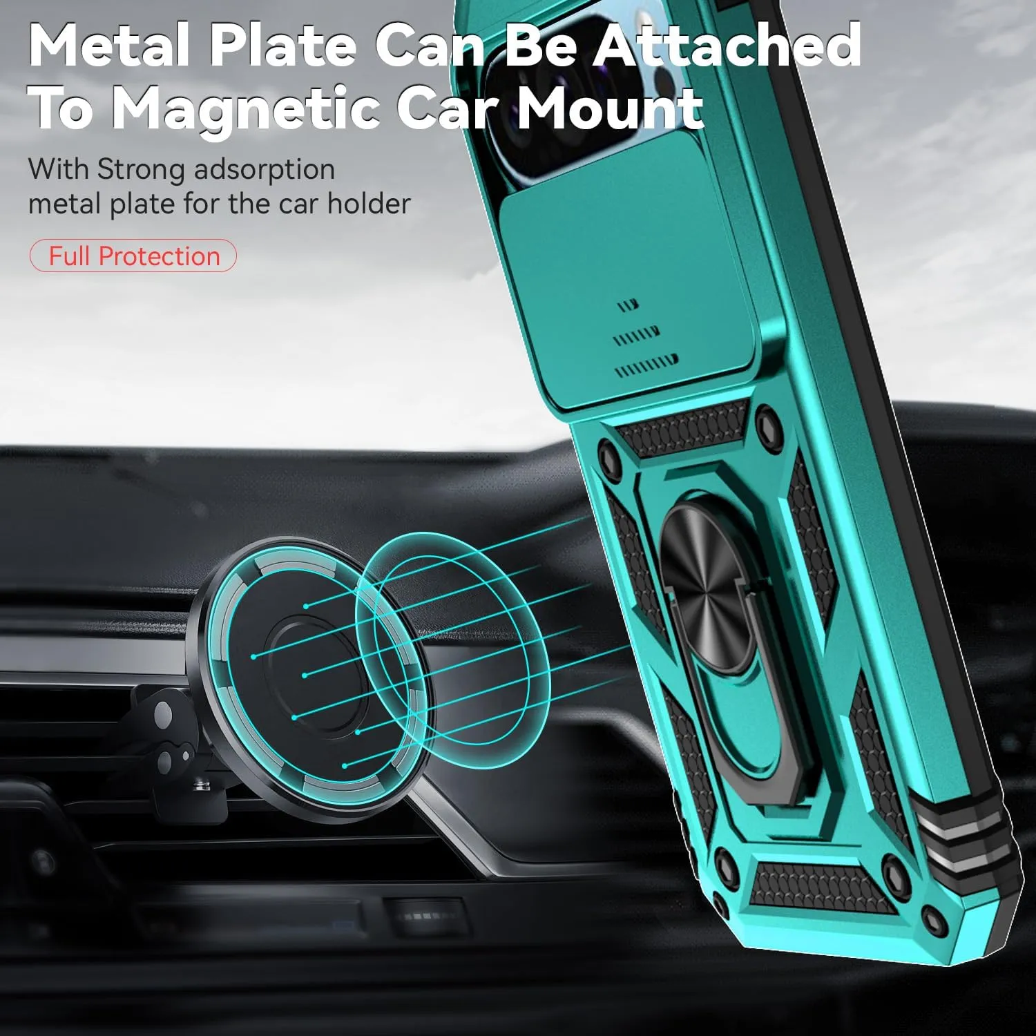 for Google Pixel 9 / Pixel 9 Pro Case with Slide Camera Cover HD Screen Protector [Military Grade Drop Tested] Magnetic Ring Holder Kickstand Protective Phone Case for Google Pixel 9/9 Pro, Mint