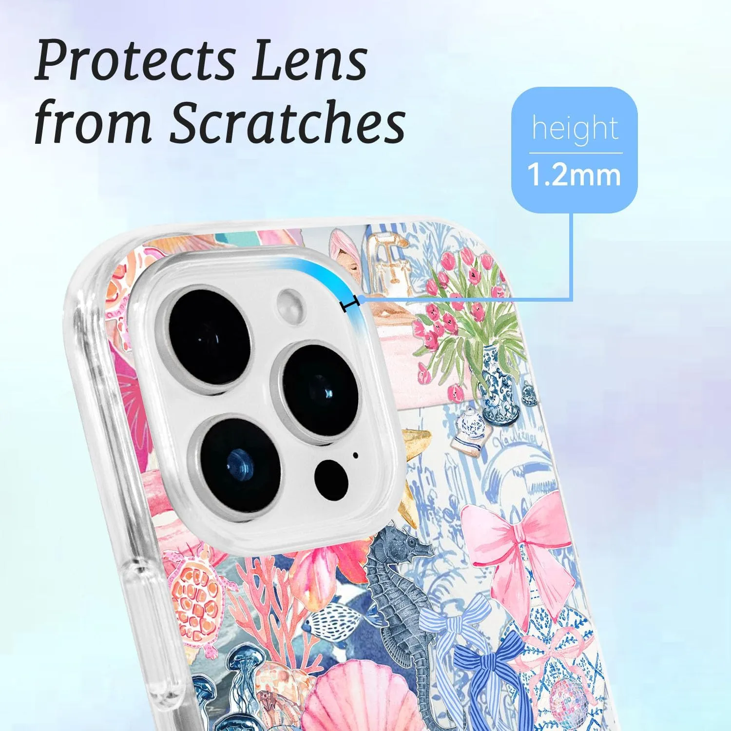 for iPhone 16 Case, Coastal Collage with Seahorses & I Love You, Soft Slim TPU Protective Cover Compatible with MagSafe, Shock-Absorbing TPE Strips & Camera Lens Protection for Women Ocean
